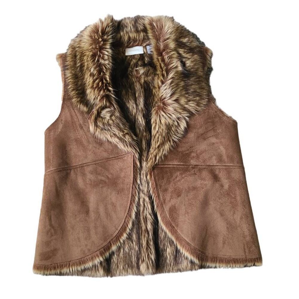 Chico's Faux Suede Vest with Faux Fur Trim in Brown